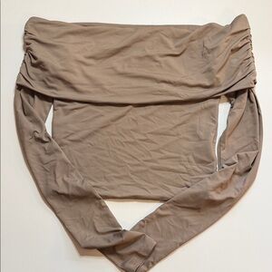 Meshki Taupe Off The Shoulder Long Sleeve Crop Top Size Small